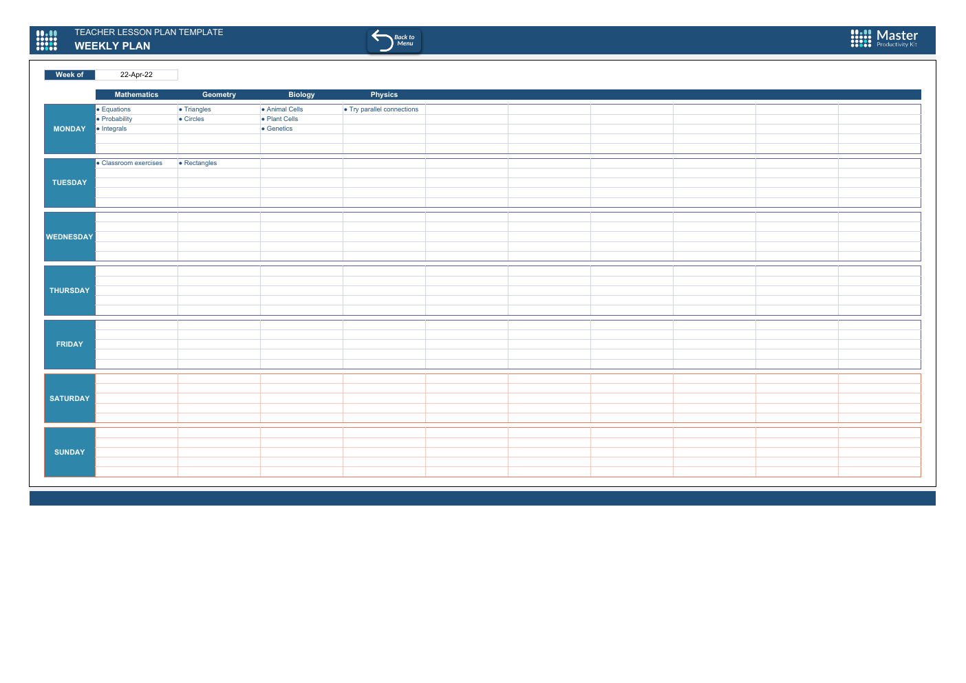 Excel Teacher Lesson Plan Template workbook preview 5