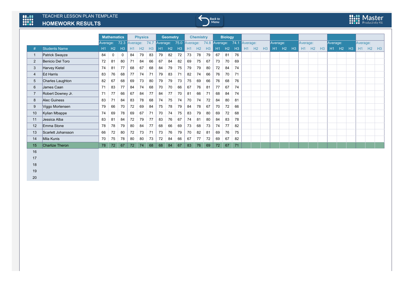 Excel Teacher Lesson Plan Template workbook preview