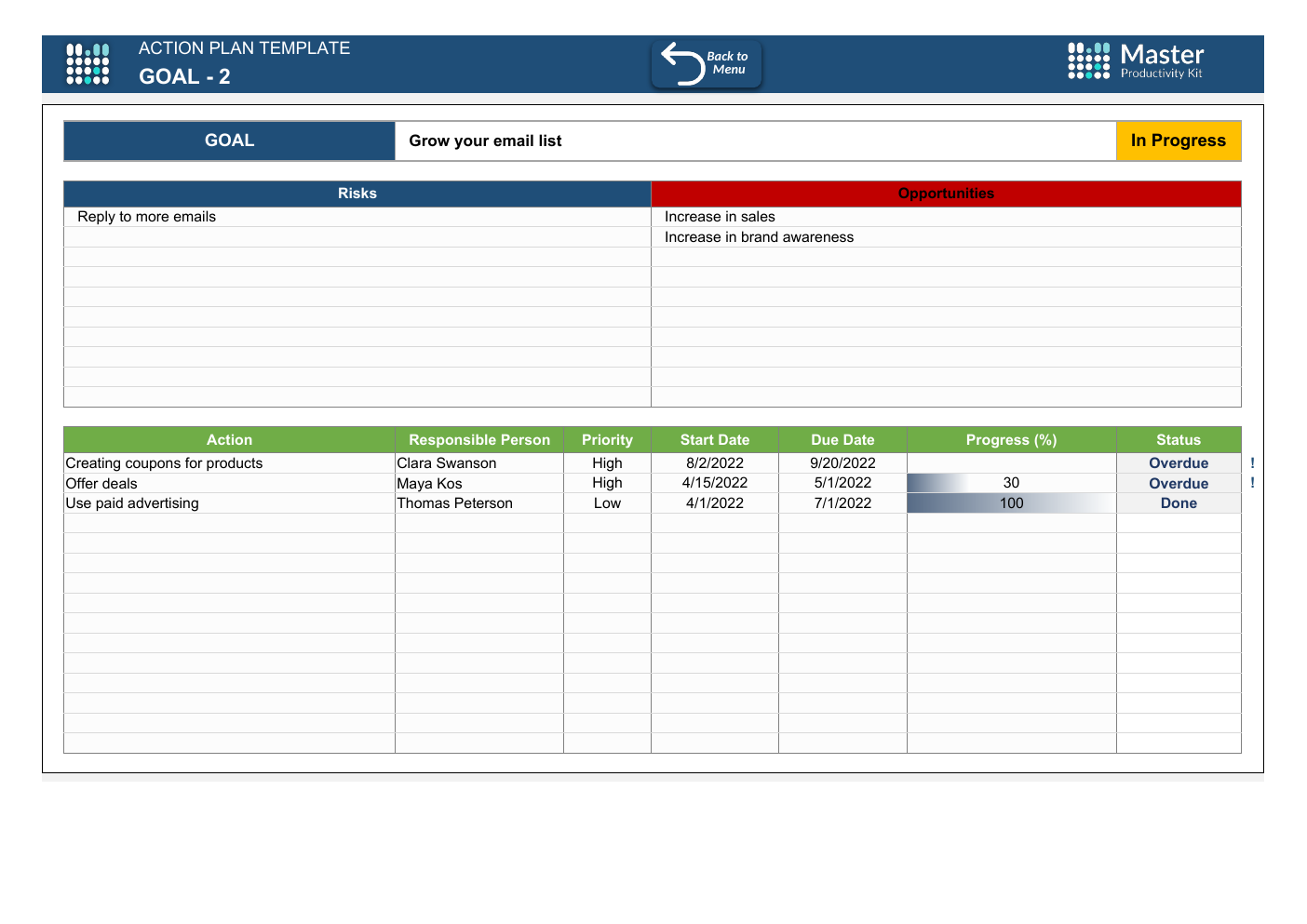 Automated Action Plan Excel Template workbook preview 3