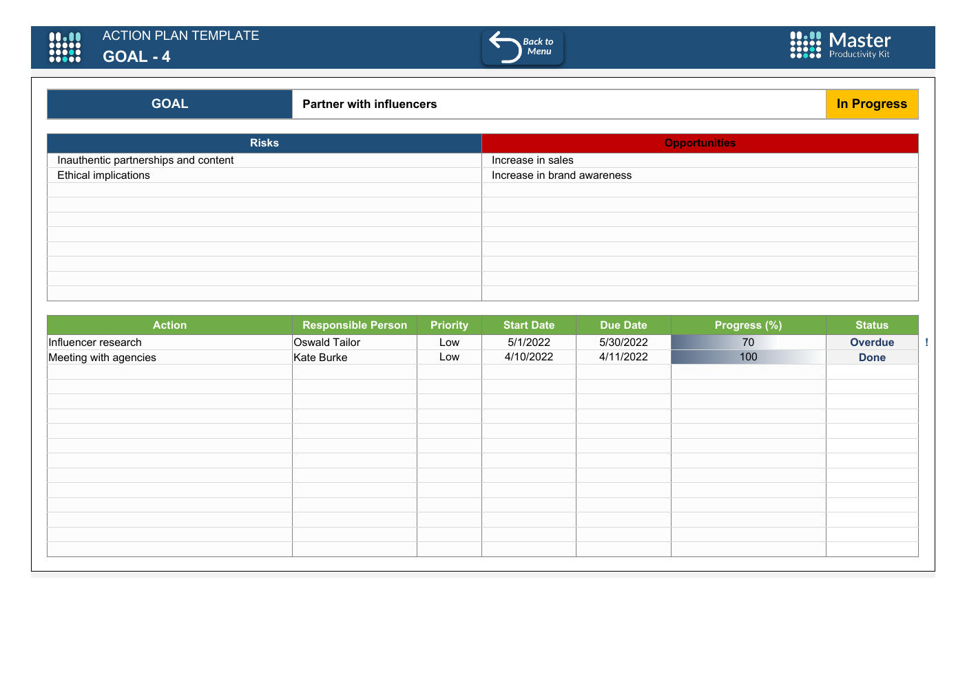 Automated Action Plan Excel Template workbook preview 5