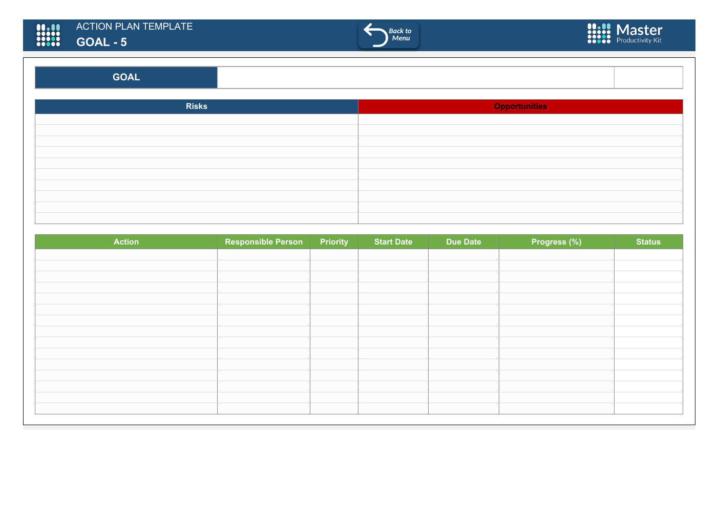 Automated Action Plan Excel Template workbook preview 6