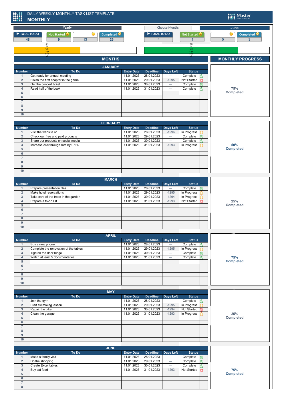 Daily Weekly Monthly Task List Workbook Template for Excel workbook preview
