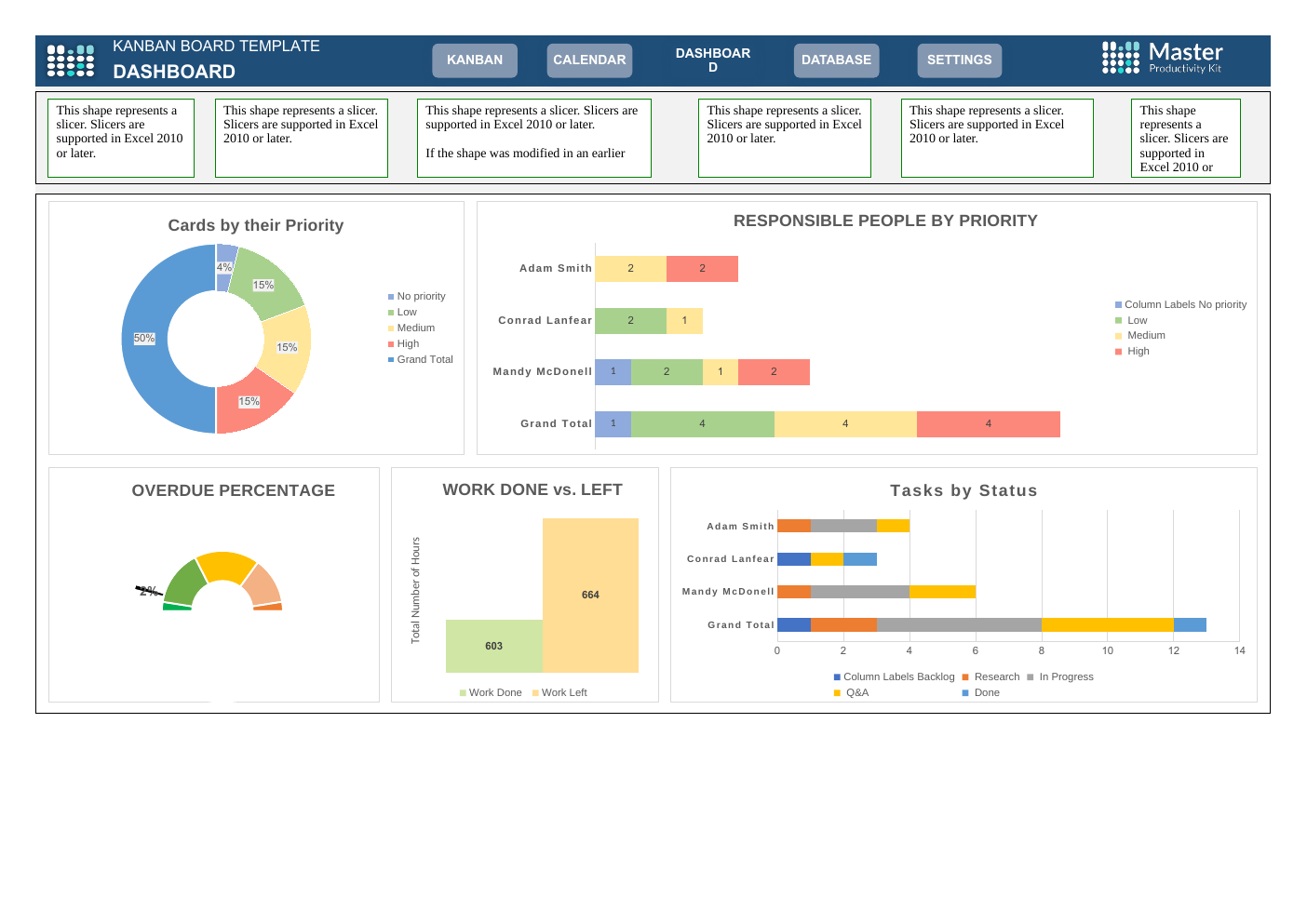 Automated Kanban Board Excel Template workbook preview