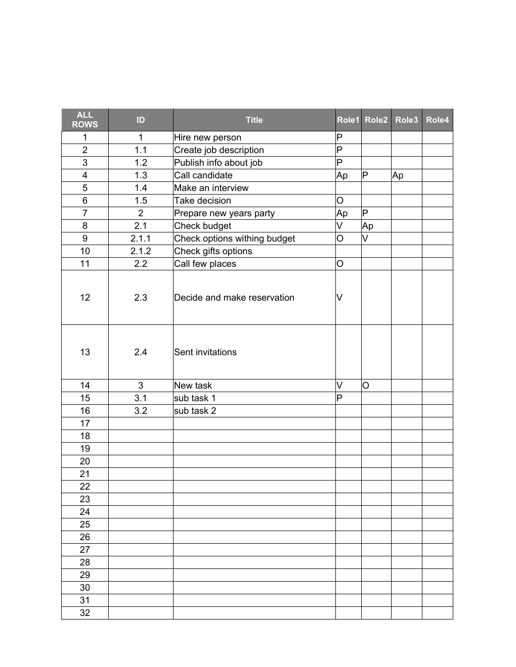 RACI Matrix Spreadsheet Template workbook preview