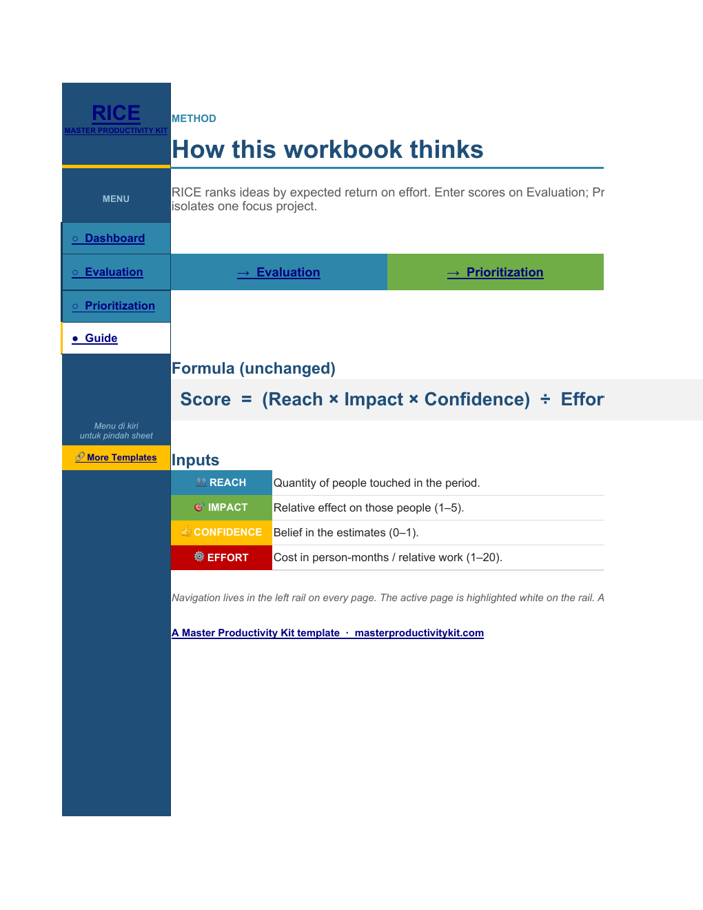 RICE Spreadsheet Template workbook preview