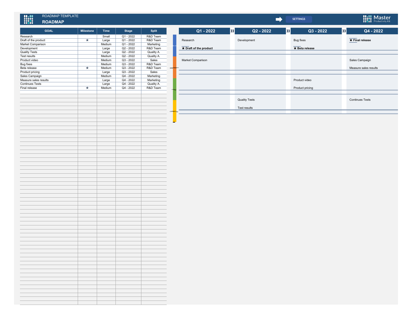 Automated Roadmap Excel Template workbook preview