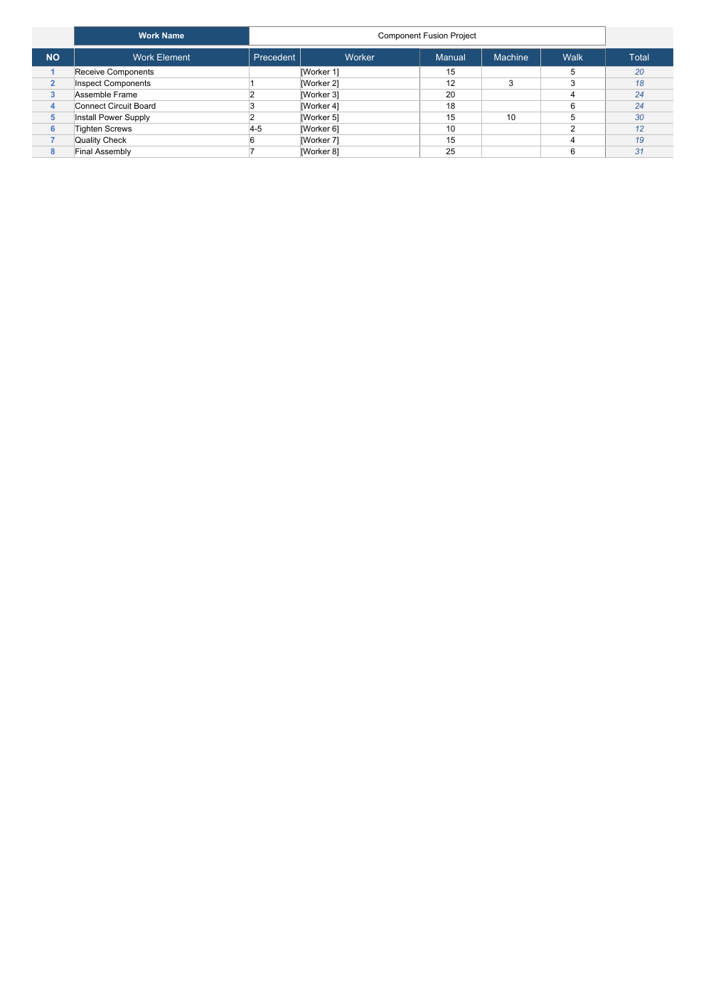 Standard Work Template for Excel workbook preview 2