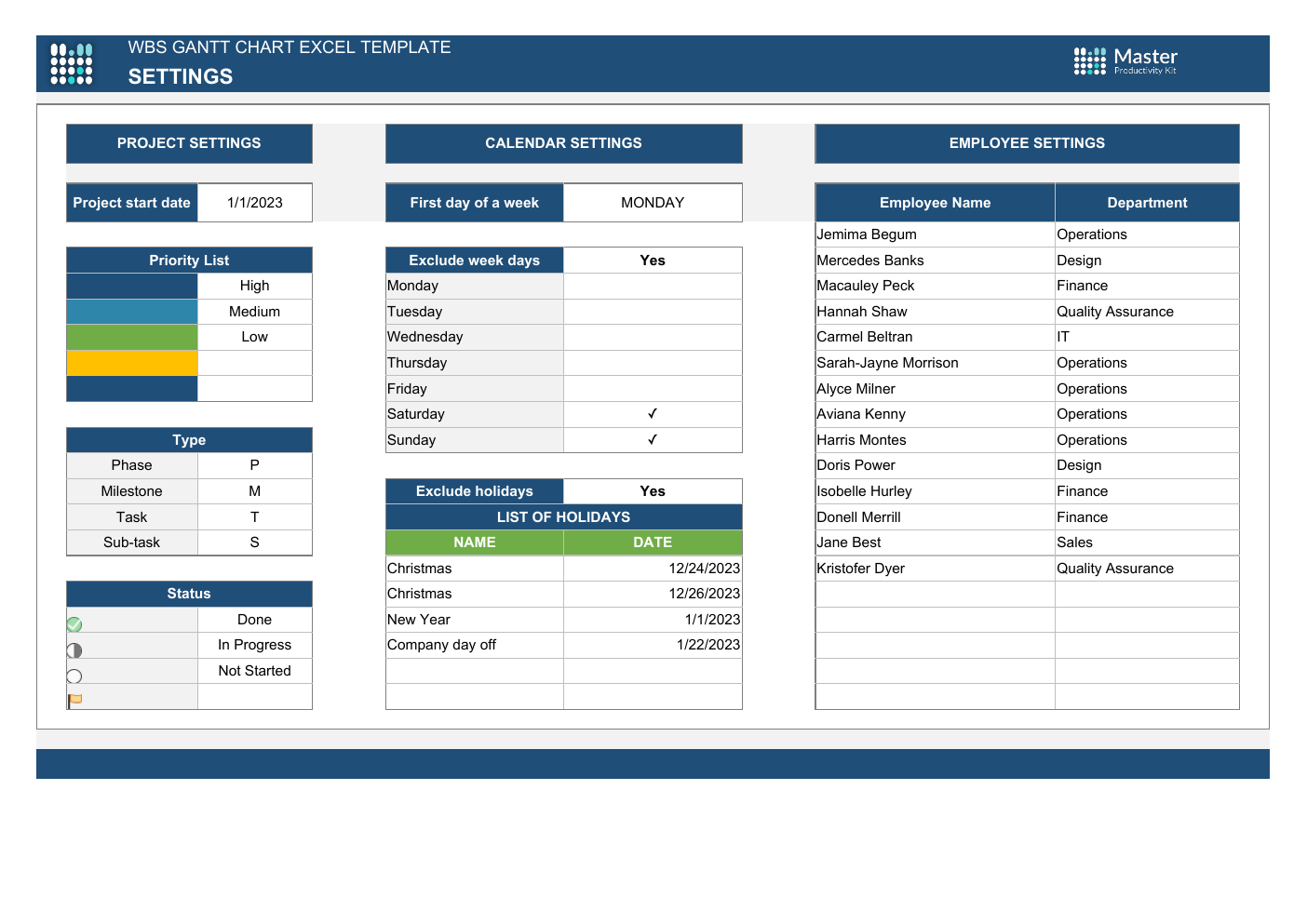 Excel WBS Gantt Chart Template workbook preview
