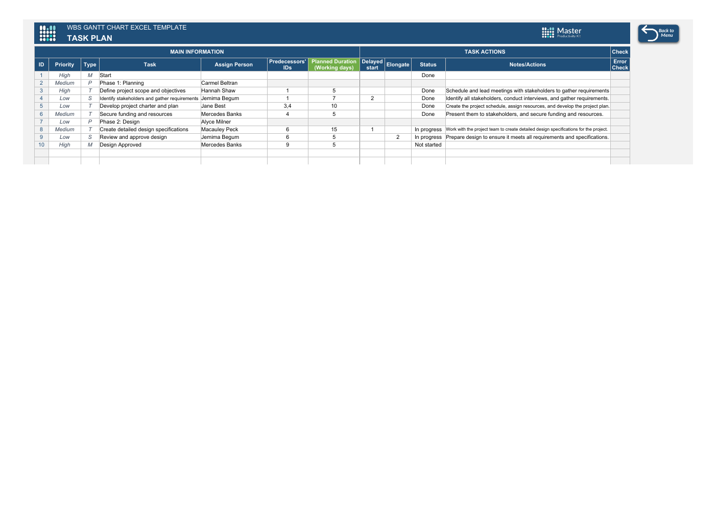 Excel WBS Gantt Chart Template workbook preview 3