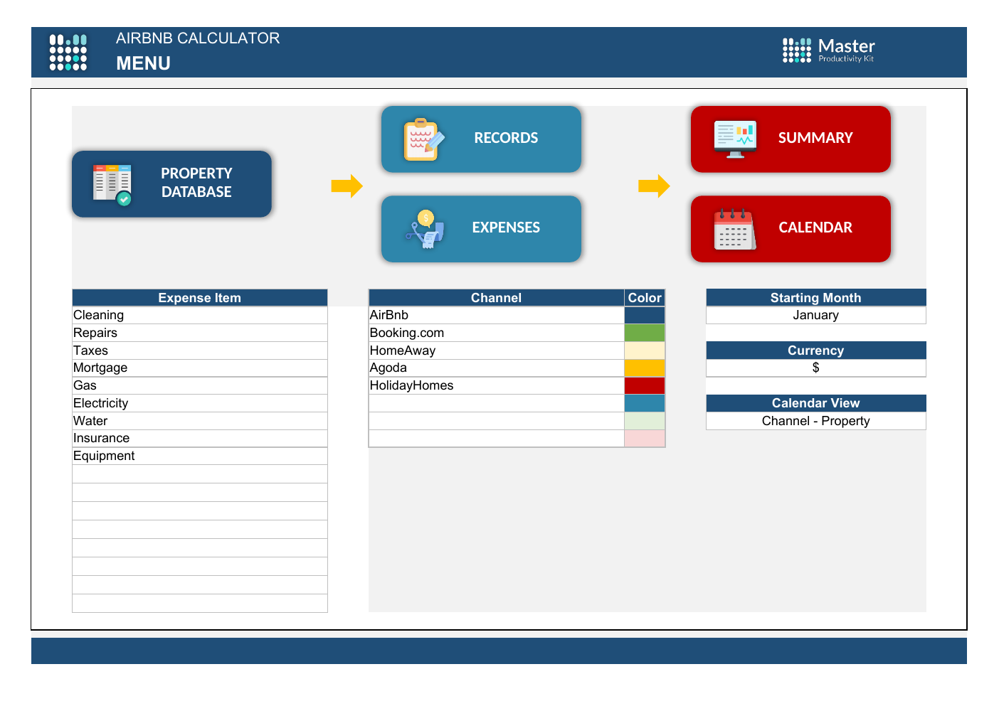 Airbnb Calculator Excel Template workbook preview