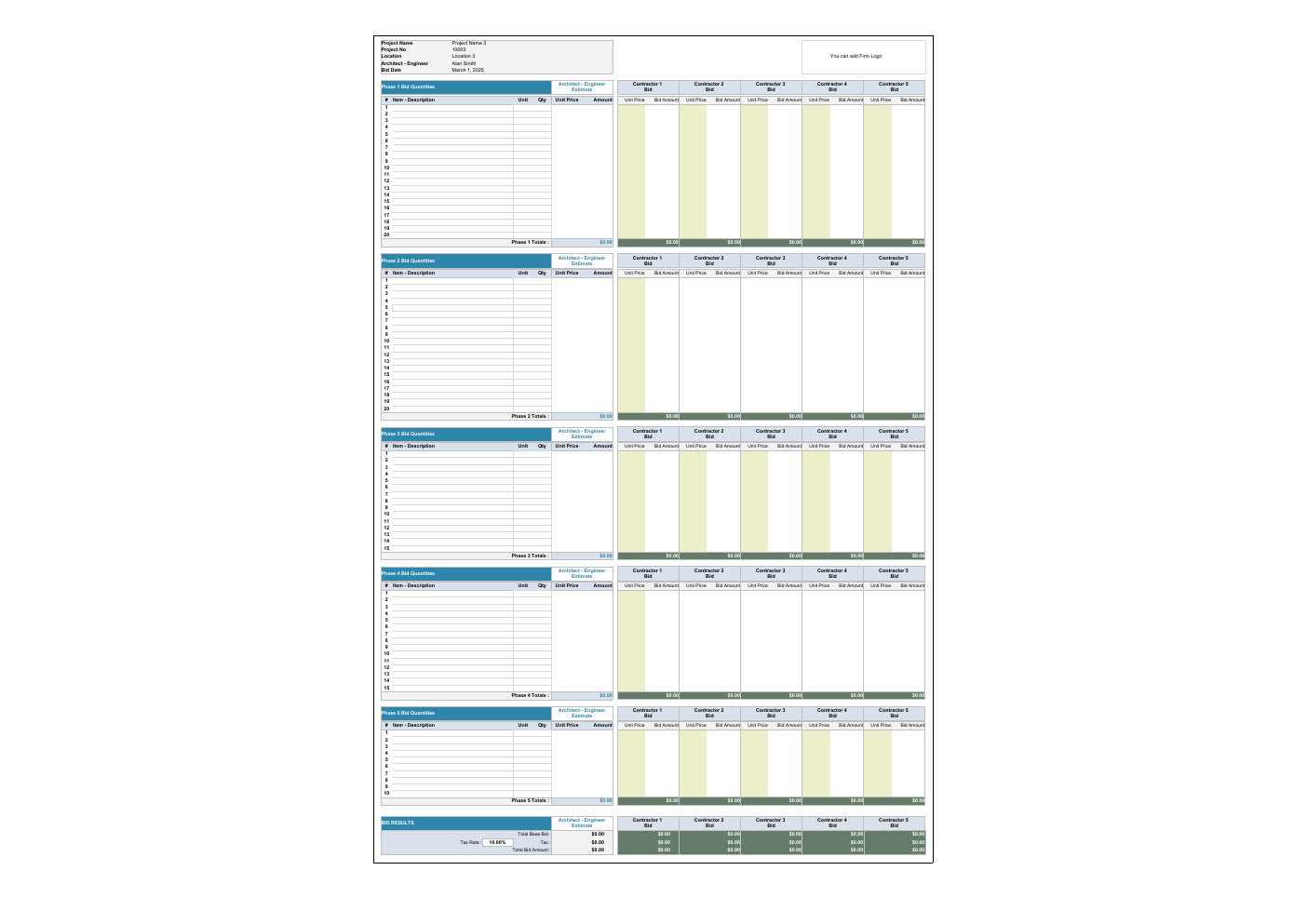 Contractor Bid Template for Excel workbook preview 4