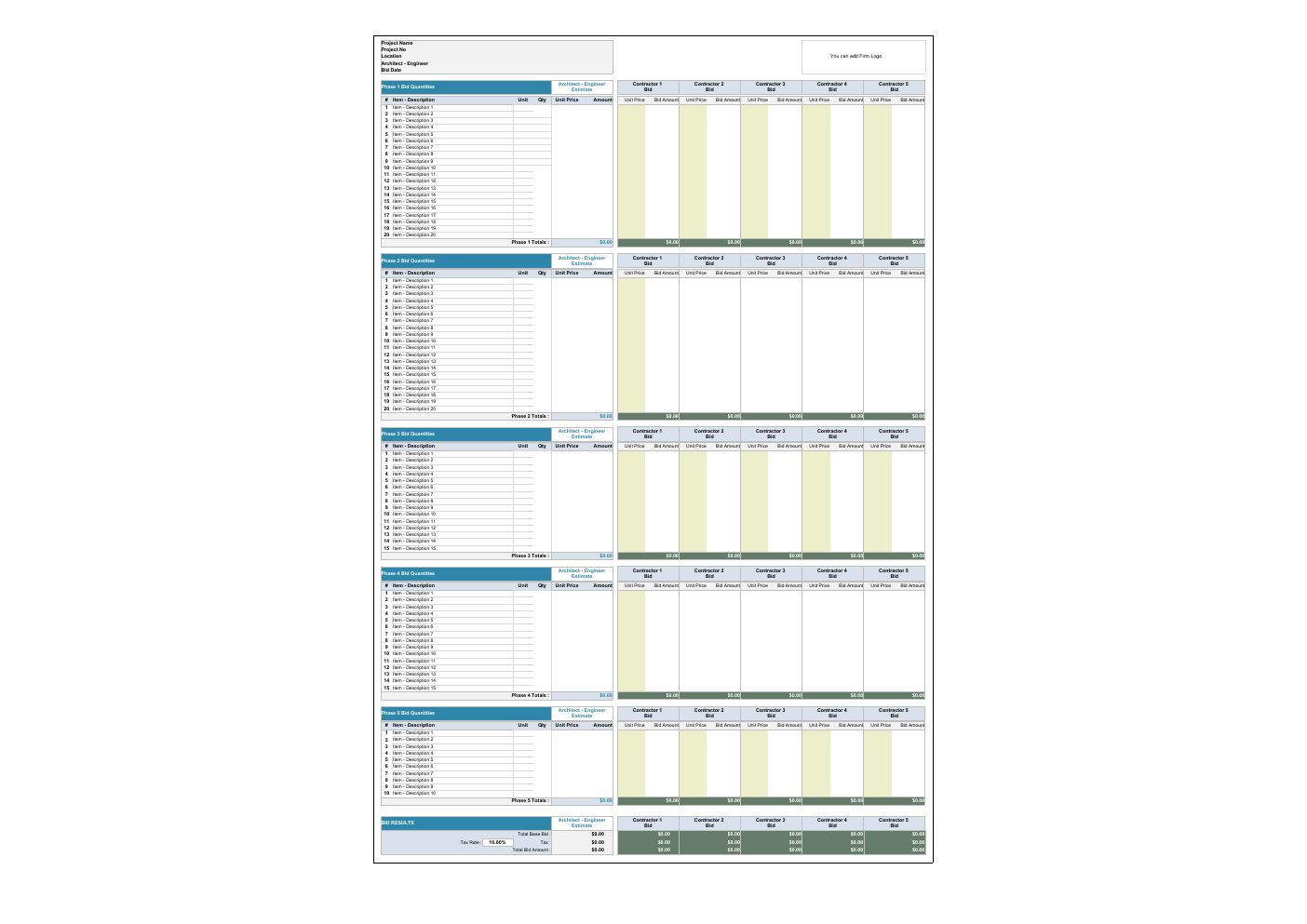 Contractor Bid Template for Excel workbook preview 6