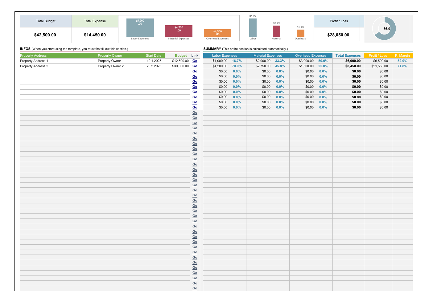Home Renovation Workbook Template for Excel workbook preview