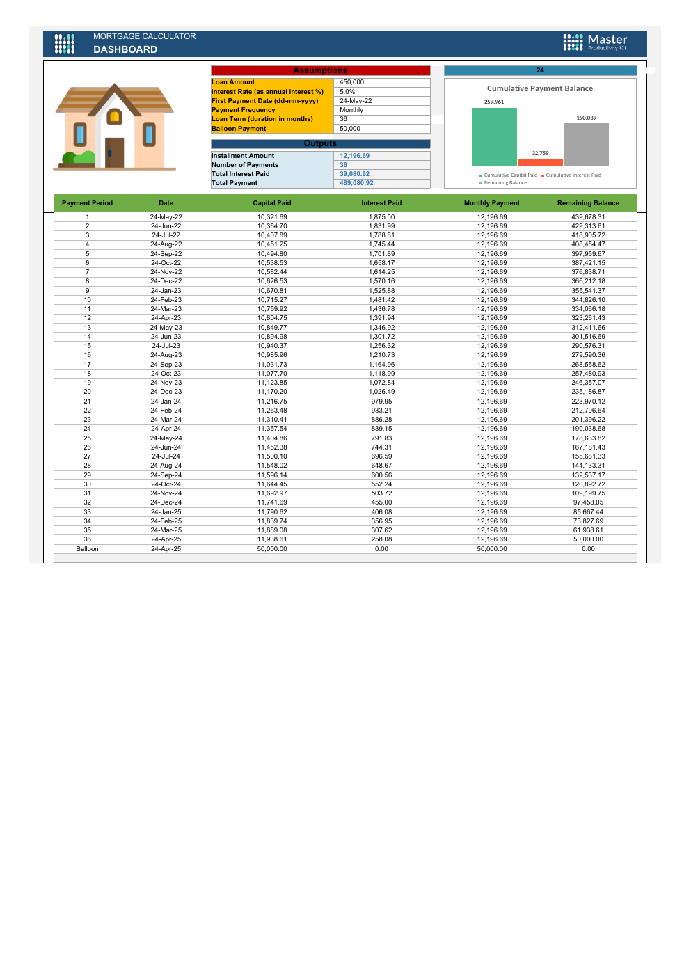 Excel Mortgage Calculator Template workbook preview