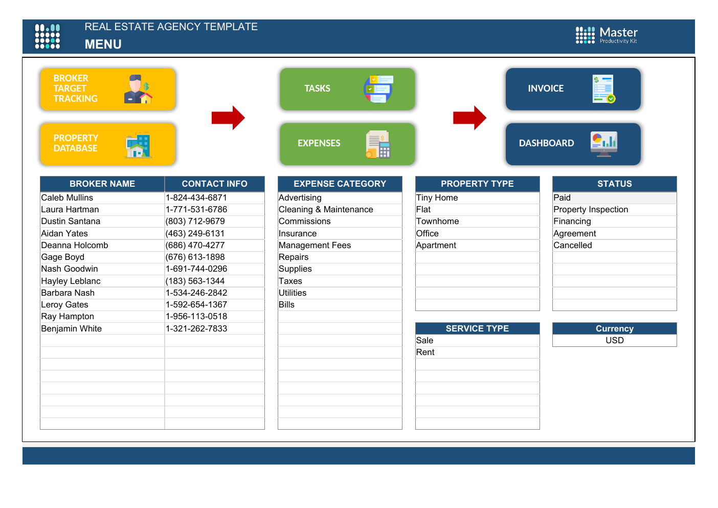 Real Estate Agency Spreadsheet Template workbook preview