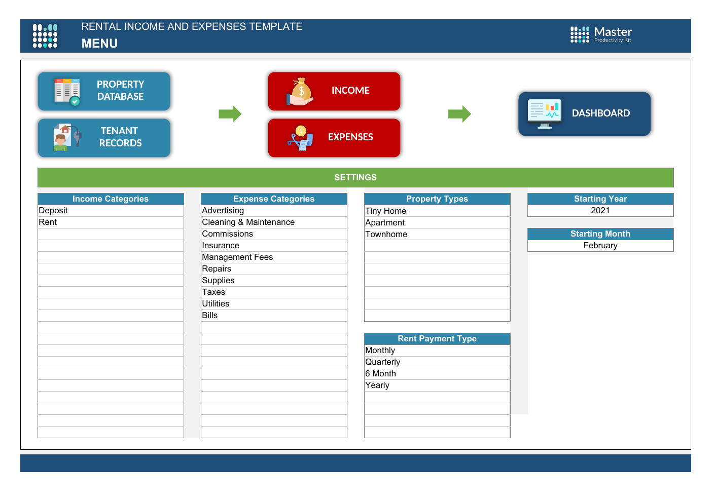 Rental Income Expenses Spreadsheet Template workbook preview