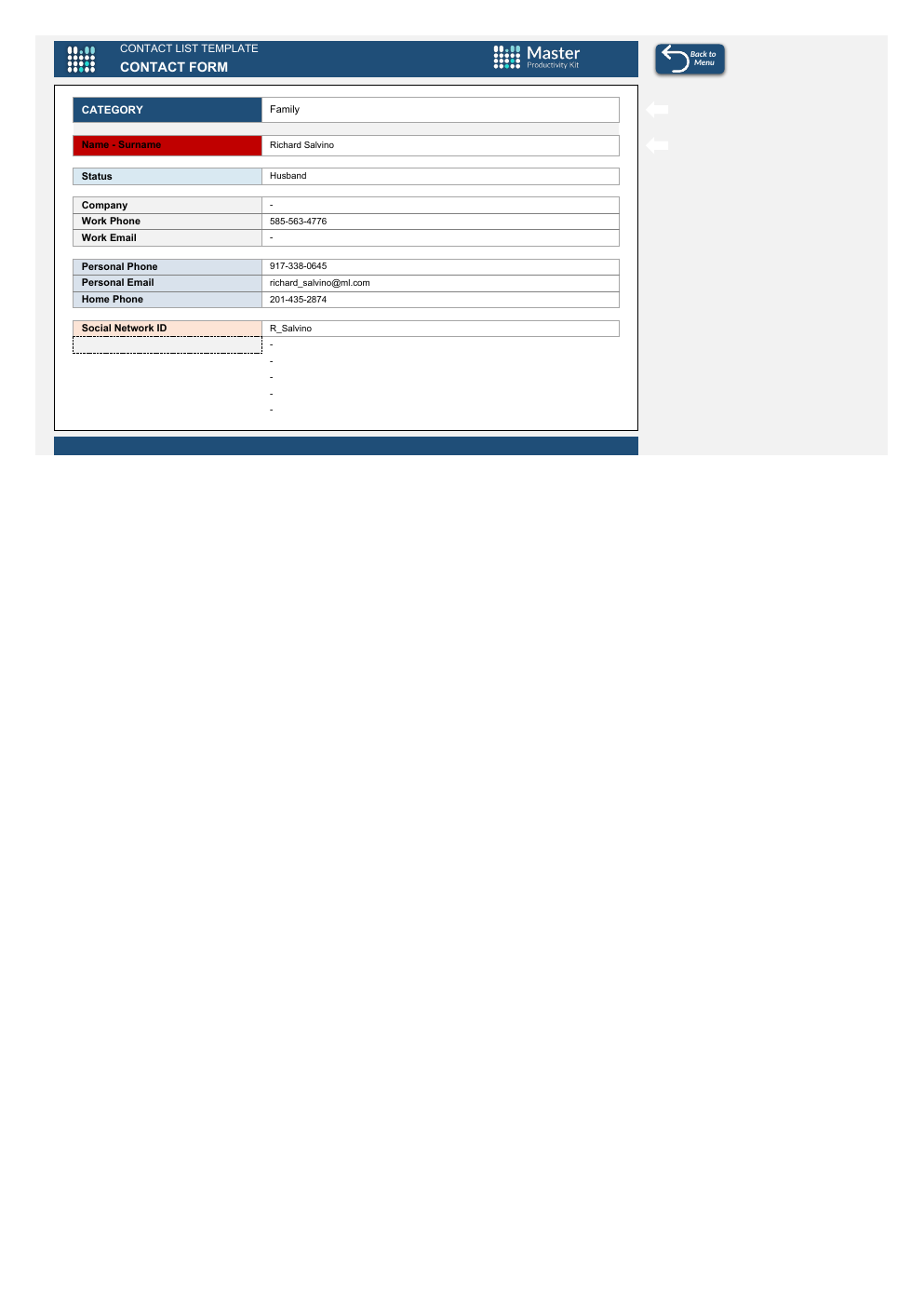 Automated Contact List Excel Template workbook preview 2