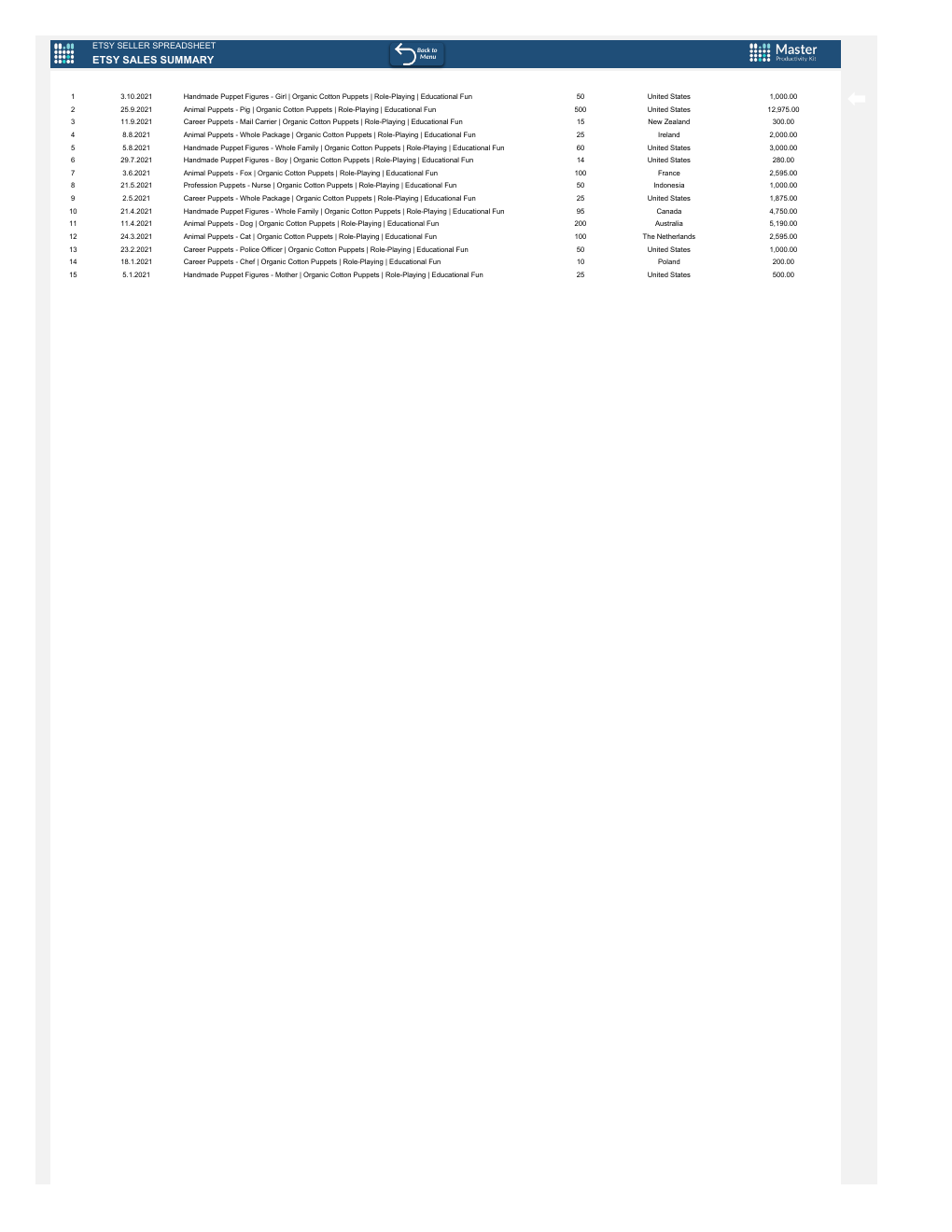 Etsy Seller Spreadsheet Template for Excel workbook preview