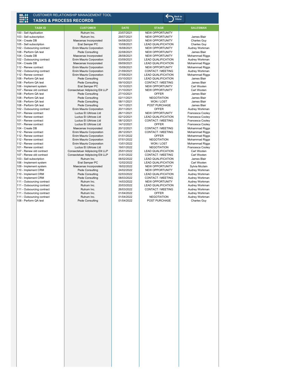 Excel CRM Template for Excel workbook preview