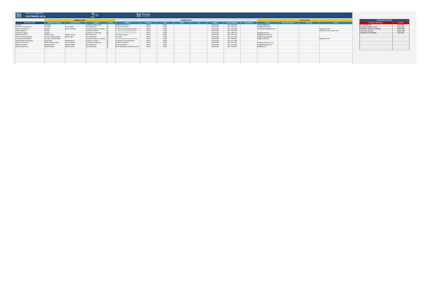 Lead List Excel Template workbook preview