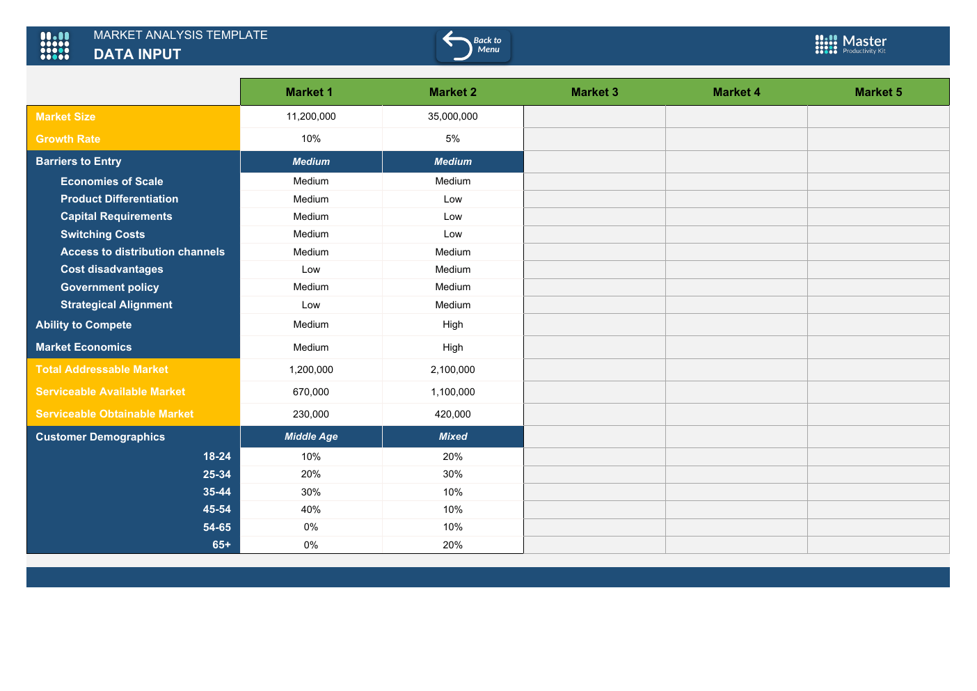 Market Analysis Spreadsheet Template workbook preview