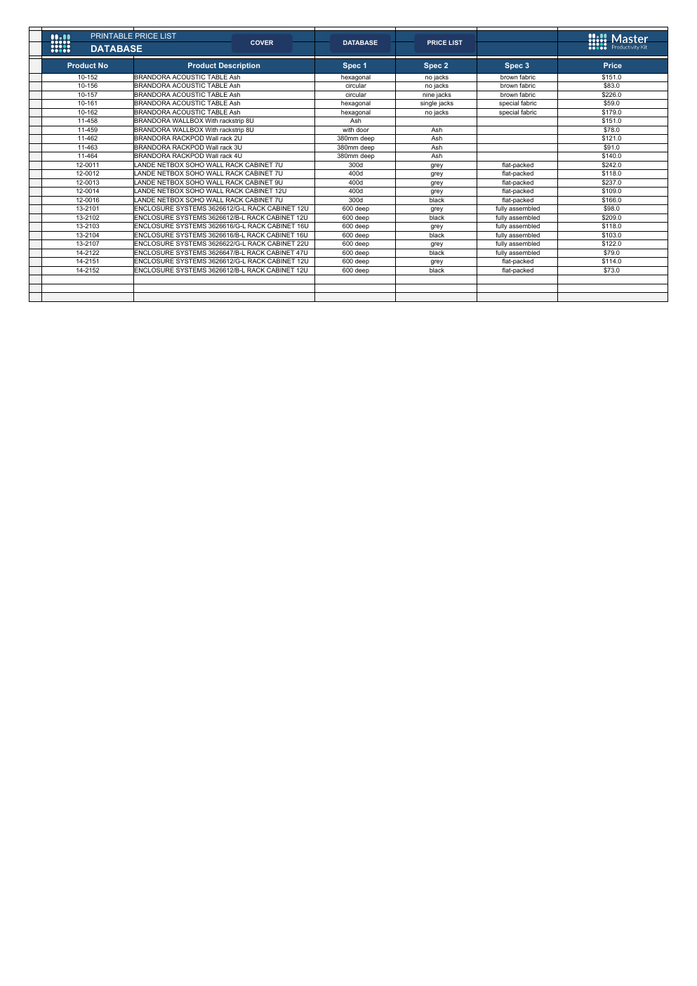 Printable Price List Excel Template workbook preview 2