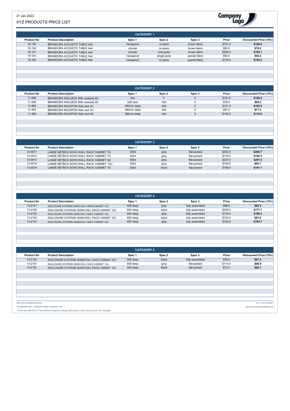 Printable Price List Excel Template workbook preview 3