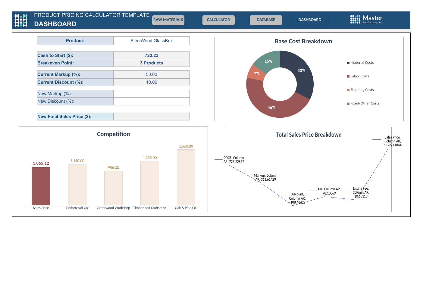 Product Pricing Calculator Workbook Template for Excel workbook preview