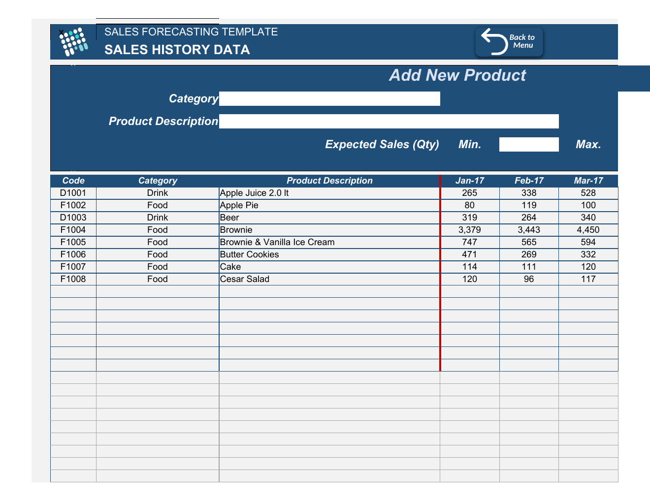 Excel Sales Forecasting Template workbook preview